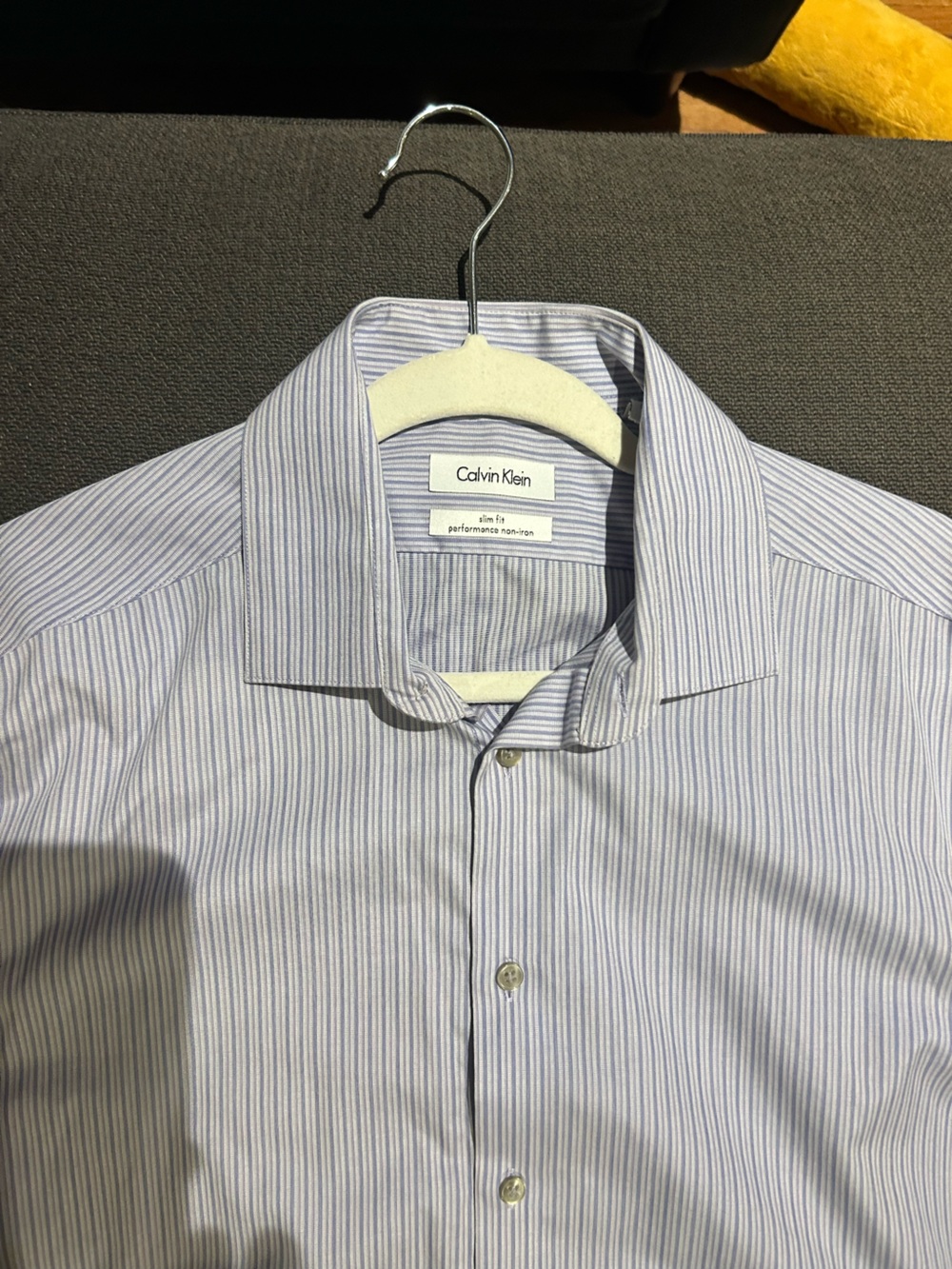 Calvin Klein Men's Light Blue and White Pinstripe Dress Shirt